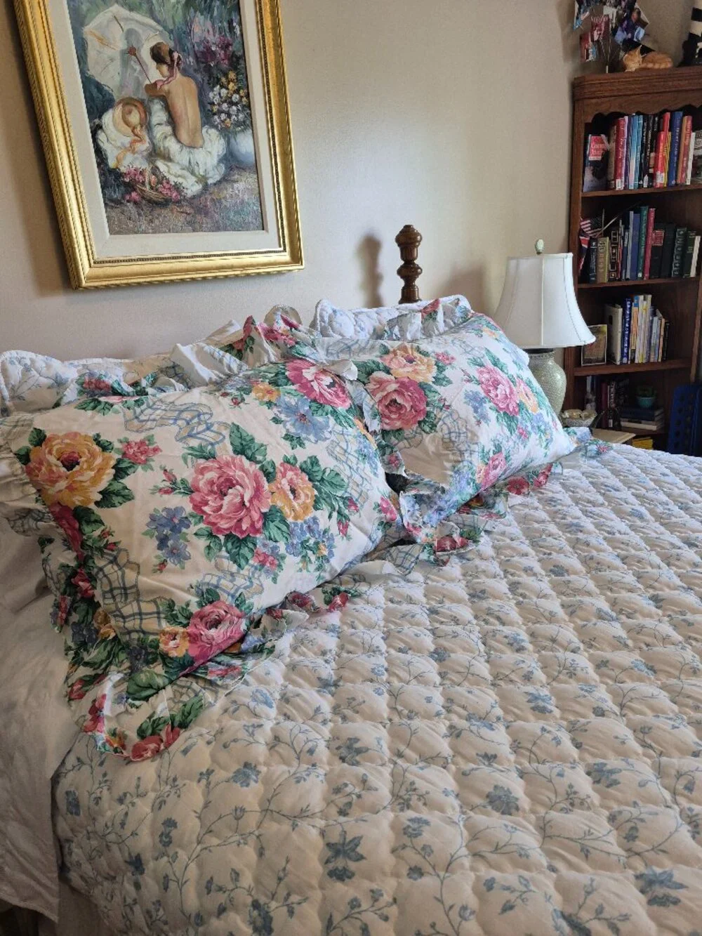 Pair of Vintage Cottagecore Floral Chintz Ruffled Pillow Shams
